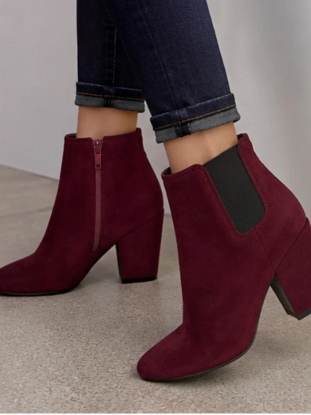 Bar III Camelia Burgundy Faux Suede Ankle Booties Women's 9.5 Block Heel